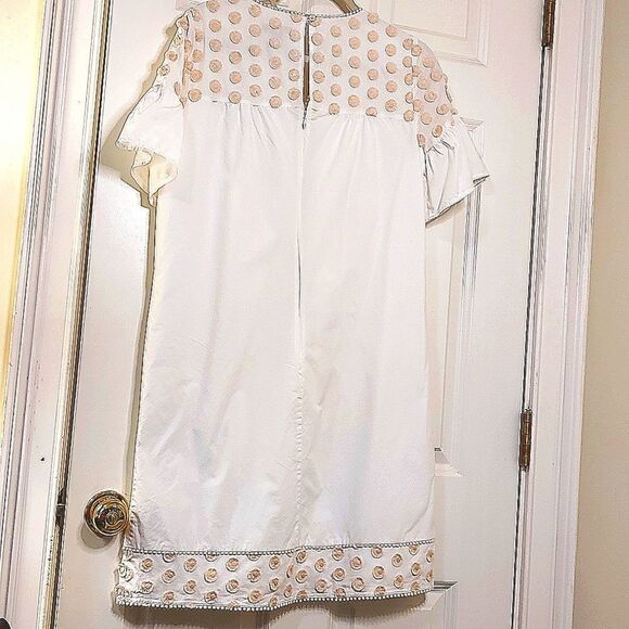 J. Crew Ivory Bell Sleeve Dot Fringe Fully Lined Cotton Dress Size 6Tall Preppy - Picture 2 of 8